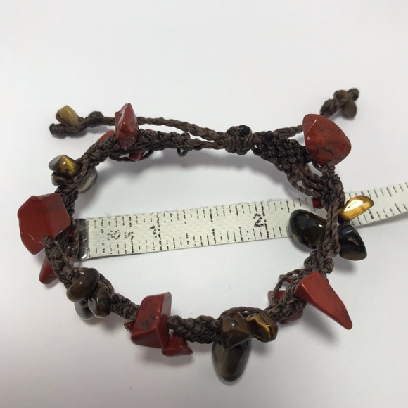 Red Jasper Smoky Quartz Brown Fiber Cord Woven Bracelet 6 to 8”L Adjustable EVC - Picture 8 of 8